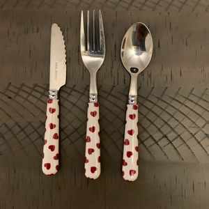 Pottery Barn Kids Red/white hearts 3pc utensils set (fork, knife and spoon)